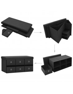 Cassapanca Pieghevole Nera 76x38x38 cm in Simil Lino