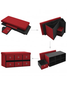 Cassapanca Pieghevole Rosso Vino 76x38x38 cm in Simil Lino