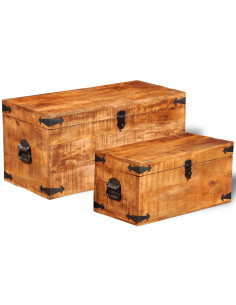 Casse di Stoccaggio 2 pz in Legno Ruvido di Mango