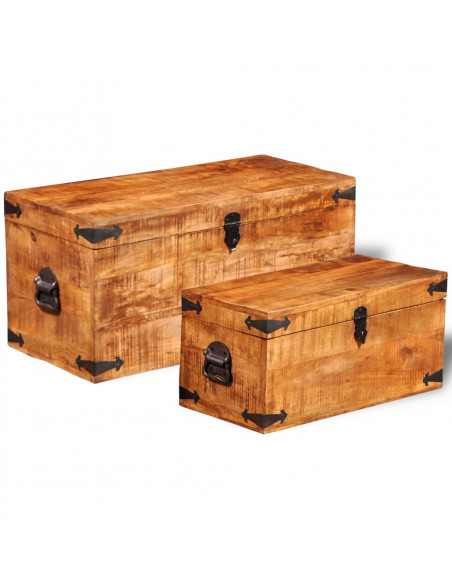 Casse di Stoccaggio 2 pz in Legno Ruvido di Mango