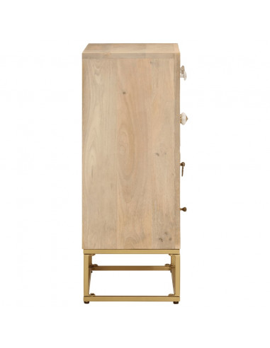 Cassettiera 55x30x76 cm in Legno Massello di Mango e Ferro