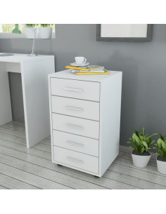 Cassettiera da Ufficio con Rotelle 5 Cassetti Bianca