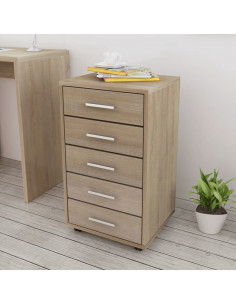 Cassettiera da Ufficio con Ruote 5 Cassetti Rovere