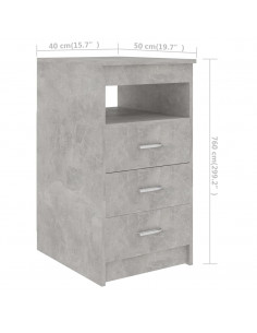 Cassettiera Grigio Cemento 40x50x76 cm in Legno Multistrato