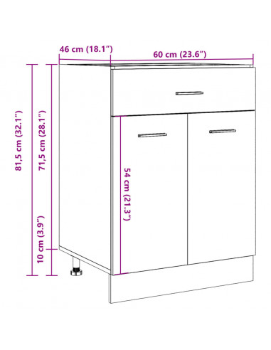 Cassettiera Inferiore Legno Antico 60x46x81,5 cm in Truciolato