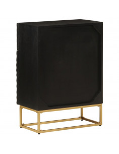 Cassettiera Nera 55x30x76 cm in Legno Massello di Mango e Ferro