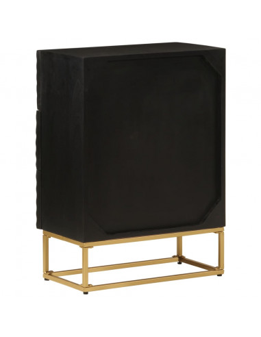 Cassettiera Nera 55x30x76 cm in Legno Massello di Mango e Ferro