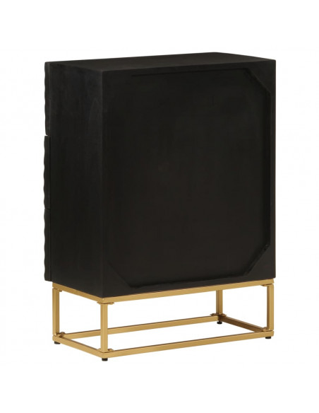 Cassettiera Nera 55x30x76 cm in Legno Massello di Mango e Ferro