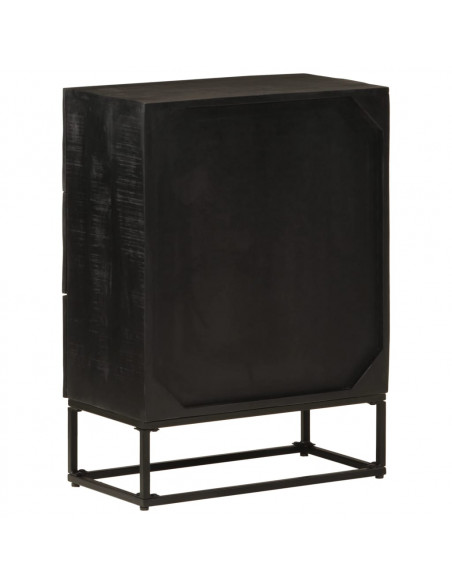 Cassettiera Nera 55x30x76 cm in Legno Massello di Mango e Ferro