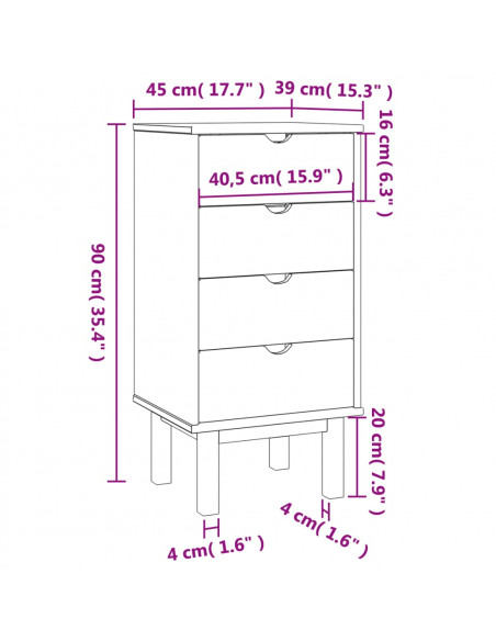 Cassettiera OTTA 45x39x90 cm in Legno Massello di Pino