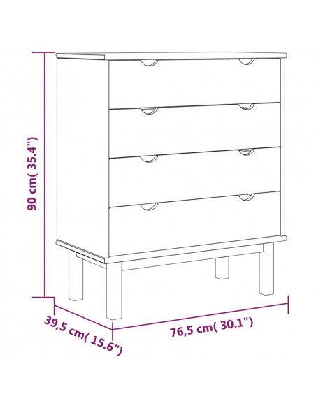 Cassettiera OTTA 76,5x39,5x90 cm in Legno Massello di Pino
