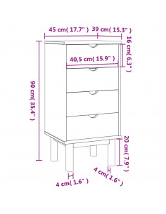 Cassettiera OTTA Marrone e Bianco 45x39x90 cm in Legno di Pino