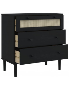 Cassettiera SENJA Aspetto Rattan Nera 80x40x80 cm in Legno Pino