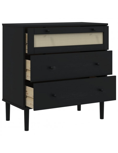 Cassettiera SENJA Aspetto Rattan Nera 80x40x80 cm in Legno Pino