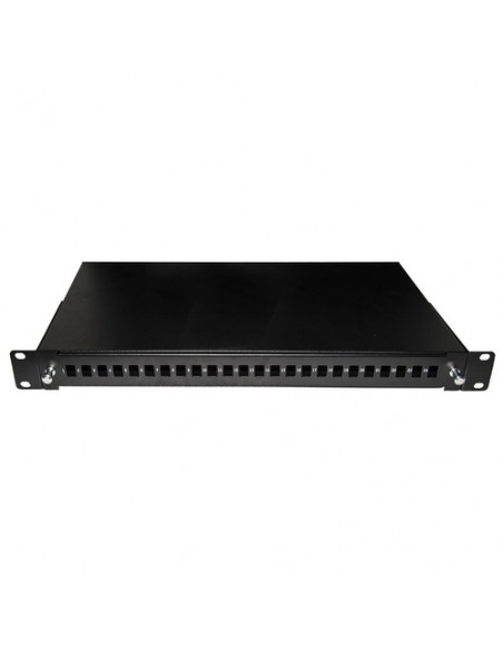 CASSETTO FIBRA OTTICA 24 PORTE PER ADATTATORI LC DUPLEX E SC SIMPLEX 1 UNITA PER INSTALLAZIONE 19" NERO CON BINARI TELESCOPICI