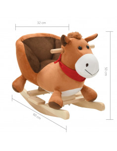 Cavallo a Dondolo con Schienale in Peluche 60x32x50 cm Marrone