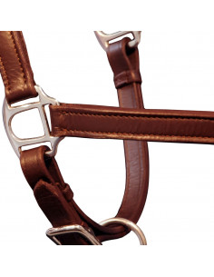Cavezza testiera cuoio naturale regolabile per stalla marrone cavallo