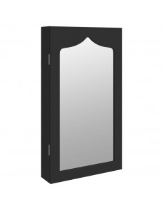 Armadio Portagioie con Specchio a Muro Nero 37,5x10x67 cm 2