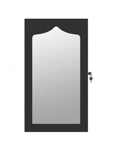 Armadio Portagioie con Specchio a Muro Nero 37,5x10x67 cm