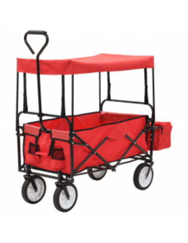 Carrello Pieghevole a Mano con Tettuccio in Acciaio Rosso