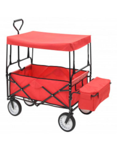 Carrello Pieghevole a Mano con Tettuccio in Acciaio Rosso
