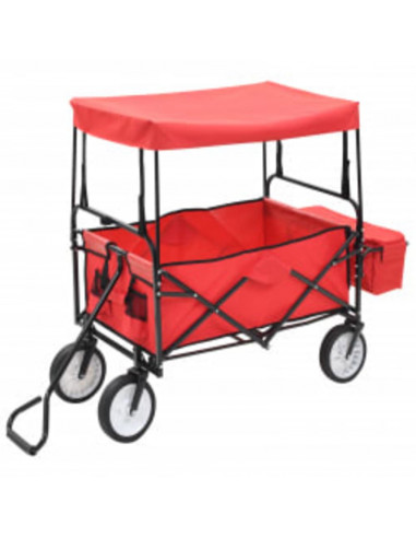 Carrello Pieghevole a Mano con Tettuccio in Acciaio Rosso