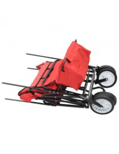 Carrello Pieghevole a Mano con Tettuccio in Acciaio Rosso
