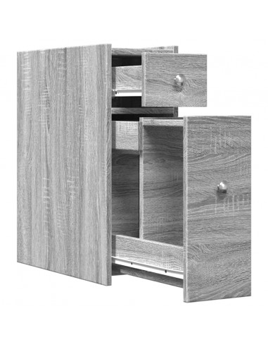 Armadietto da Bagno Stretto con Ruote Grigio Sonoma Truciolato