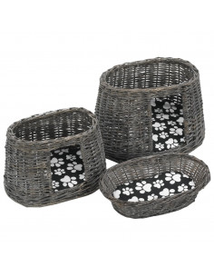 Ceste Gatti con Cuscini Grigio 3pz 47x34x60cm Salice Naturale