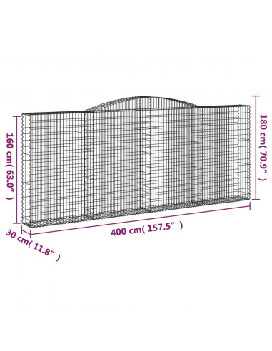 Cesti Gabbioni ad Arco 10 pz 400x30x160/180 cm Ferro Zincato