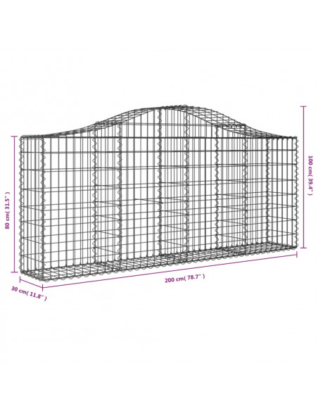 Cesti Gabbioni ad Arco 11 pz 200x30x80/100 cm Ferro Zincato