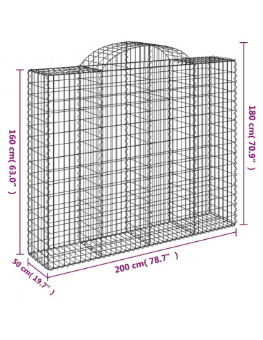 Cesti Gabbioni ad Arco 12 pz 200x50x160/180 cm Ferro Zincato