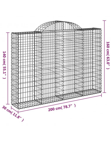 Cesti Gabbioni ad Arco 13 pz 200x30x140/160 cm Ferro Zincato