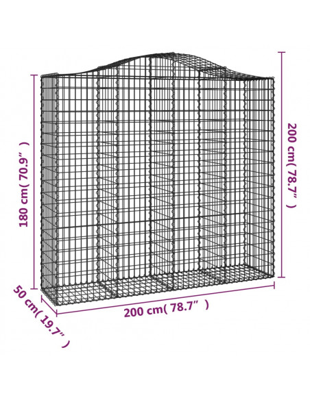 Cesti Gabbioni ad Arco 15 pz 200x50x180/200 cm Ferro Zincato