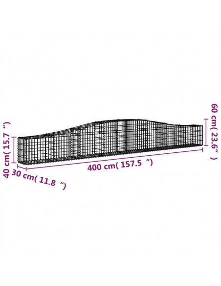 Cesti Gabbioni ad Arco 15 pz 400x30x40/60 cm Ferro Zincato