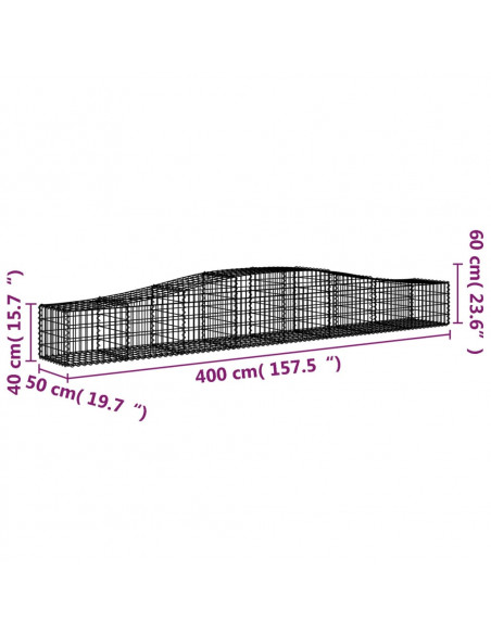 Cesti Gabbioni ad Arco 15 pz 400x50x40/60 cm Ferro Zincato