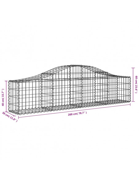 Cesti Gabbioni ad Arco 2 pz 200x30x40/60 cm Ferro Zincato