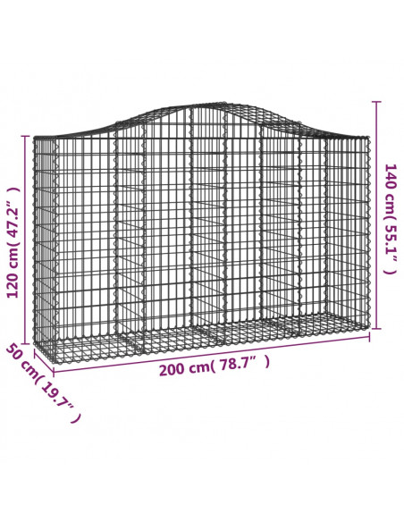 Cesti Gabbioni ad Arco 2 pz 200x50x120/140 cm Ferro Zincato