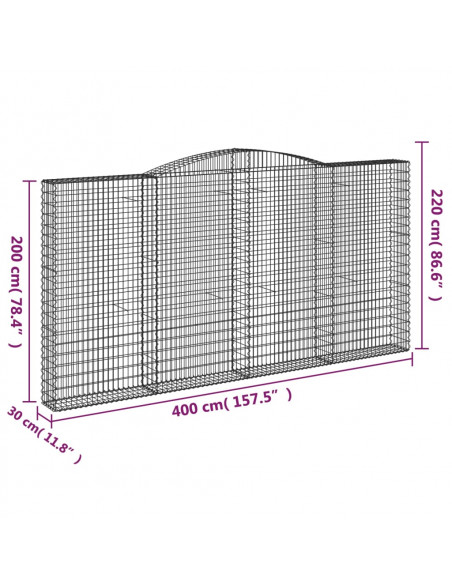 Cesti Gabbioni ad Arco 2 pz 400x30x200/220 cm Ferro Zincato