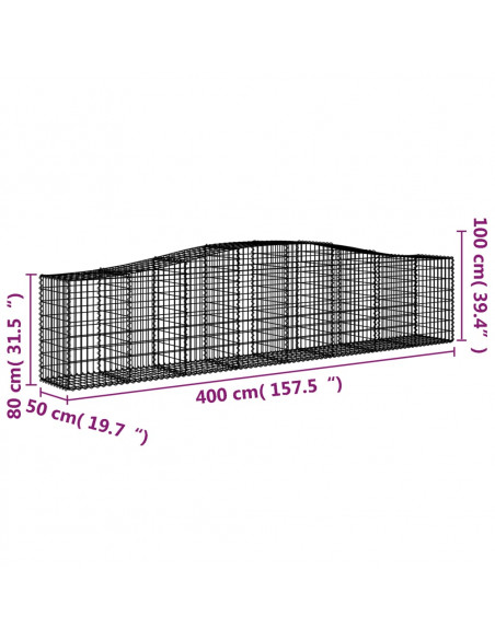 Cesti Gabbioni ad Arco 2 pz 400x50x80/100 cm Ferro Zincato