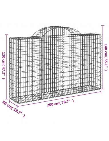 Cesti Gabbioni ad Arco 20 pz 200x50x120/140 cm Ferro Zincato