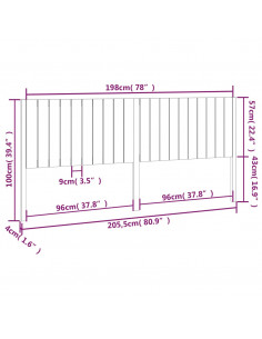 Testiera per Letto Bianca 205,5x4x100 cm Legno Massello di Pino