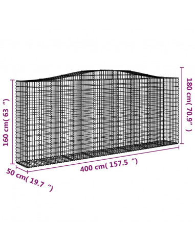 Cesti Gabbioni ad Arco 25 pz 400x50x160/180 cm Ferro Zincato