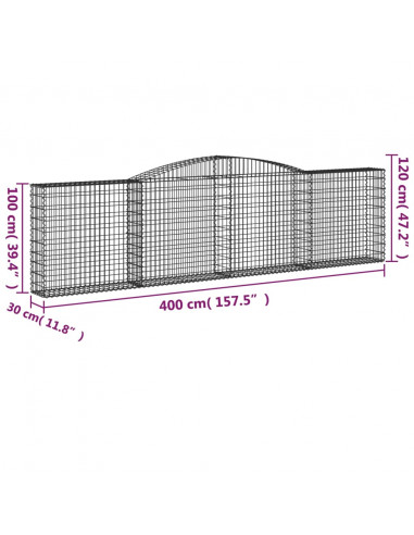 Cesti Gabbioni ad Arco 2pz 400x30x100/120 cm Ferro Zincato
