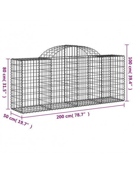 Cesti Gabbioni ad Arco 3 pz 200x50x80/100 cm Ferro Zincato
