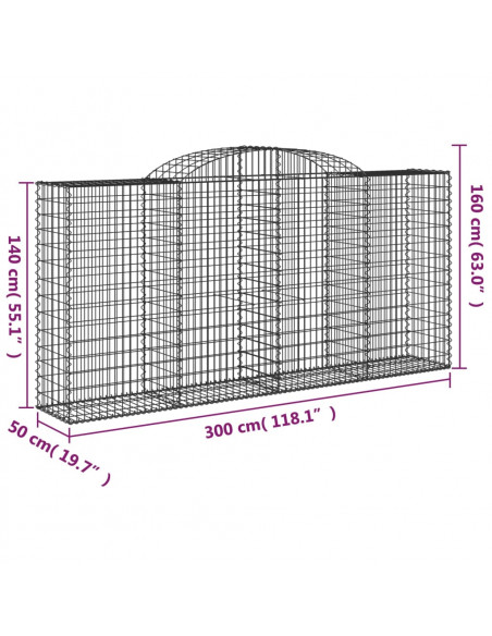 Cesti Gabbioni ad Arco 3 pz 300x50x140/160 cm Ferro Zincato