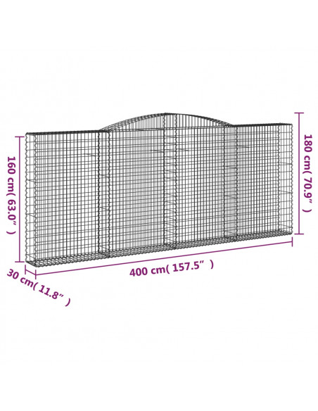 Cesti Gabbioni ad Arco 3 pz 400x30x160/180 cm Ferro Zincato