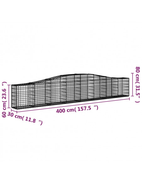 Cesti Gabbioni ad Arco 3 pz 400x30x60/80 cm Ferro Zincato