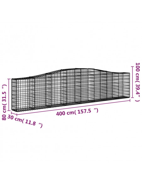 Cesti Gabbioni ad Arco 3 pz 400x30x80/100 cm Ferro Zincato
