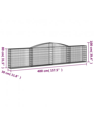 Cesti Gabbioni ad Arco 3 pz 400x30x80/100 cm Ferro Zincato